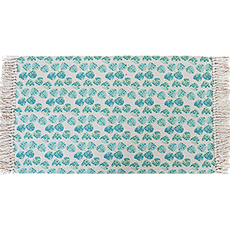 Sikunuo | Tropical Leaf Pattern Carpet Green Cotton Rug Non-slip Pet Friendly Washable Area Rug for Living Room