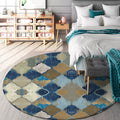 Sikunuo | Blue Moroccan Carpet Polyester Albany Geometric Ogee Pattern Carpet Pet Friendly Washable Non-Slip Carpet for Bedroom