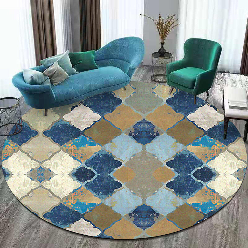Sikunuo | Blue Moroccan Carpet Polyester Albany Geometric Ogee Pattern Carpet Pet Friendly Washable Non-Slip Carpet for Bedroom