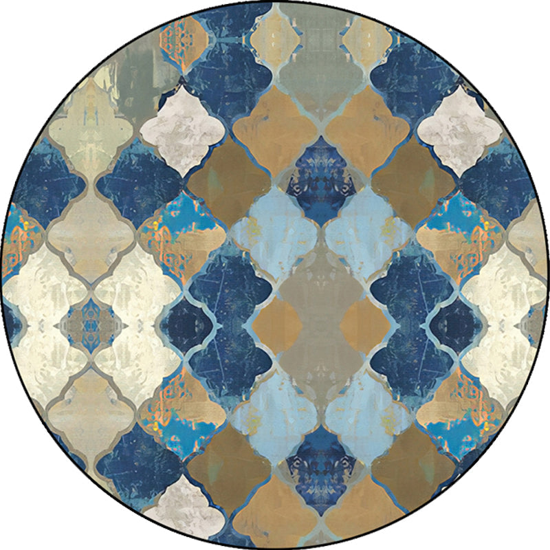 Sikunuo | Blue Moroccan Carpet Polyester Albany Geometric Ogee Pattern Carpet Pet Friendly Washable Non-Slip Carpet for Bedroom