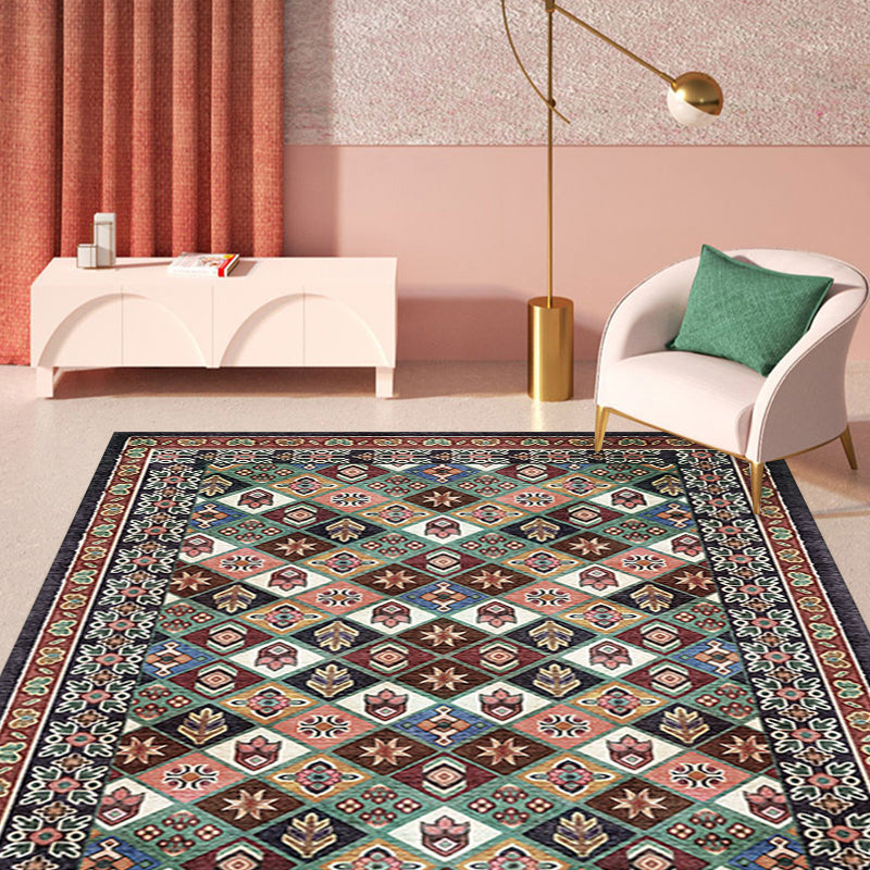 Sikunuo | Moroccan Living Room Carpet Brown Tribal Geometric Pattern Carpet Polyester Washable Non-Slip Pet-Friendly Area Rug