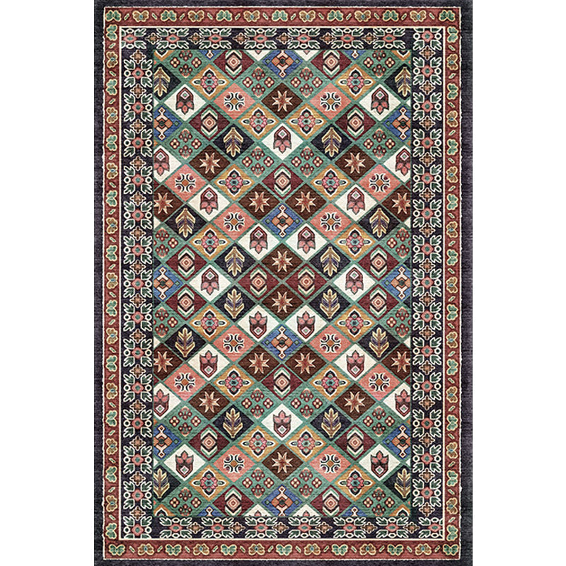 Sikunuo | Moroccan Living Room Carpet Brown Tribal Geometric Pattern Carpet Polyester Washable Non-Slip Pet-Friendly Area Rug