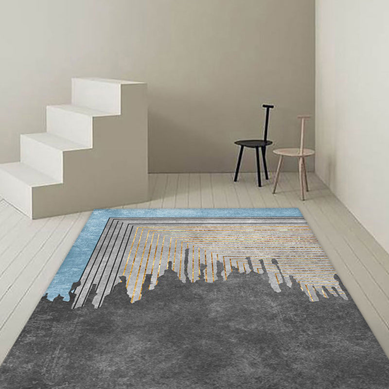 Sikunuo | Gray geometric pattern rug with stripes Synthetic Modern rug Washable Non-slip back Rug for living room