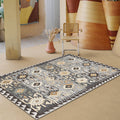 Sikunuo | Gray Tribal-Diamond Pattern Rug Polypropylene Bohemian Rug Washable Non-Slip Back Rug for Living Room