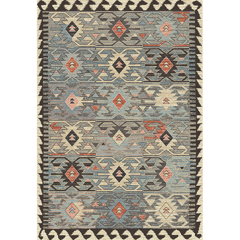 Sikunuo | Gray Tribal-Diamond Pattern Rug Polypropylene Bohemian Rug Washable Non-Slip Back Rug for Living Room