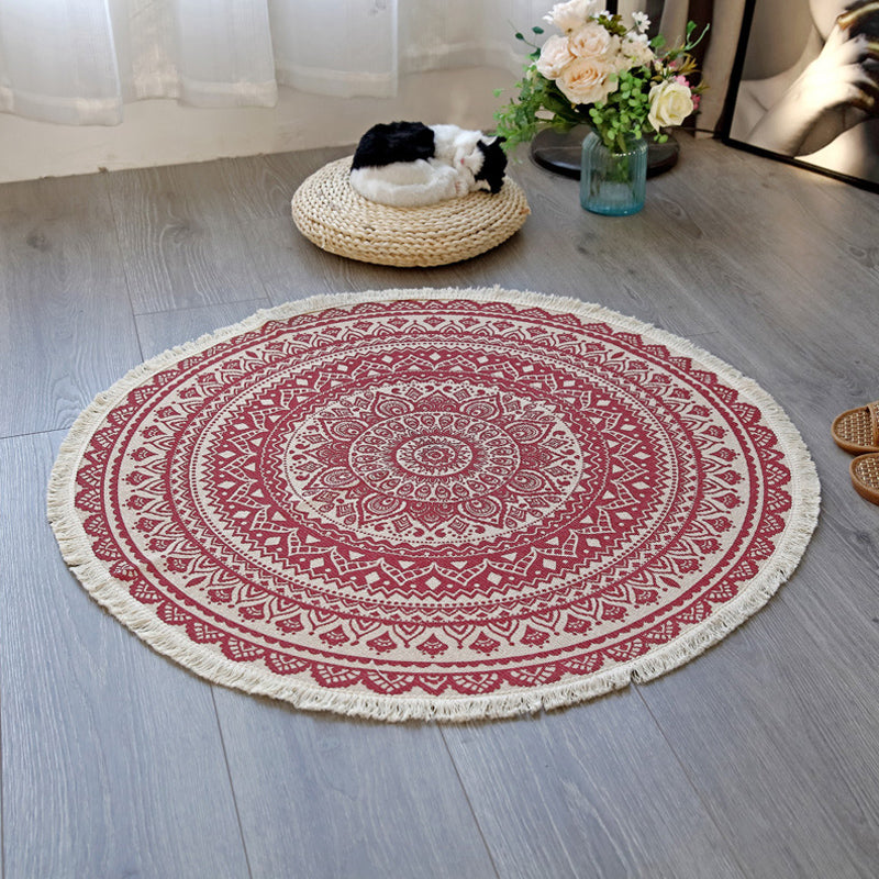 Sikunuo | Floral Pattern Rug Jute Moroccan Rug Pet-Friendly Washable Non-Slip Rug for the Living Room