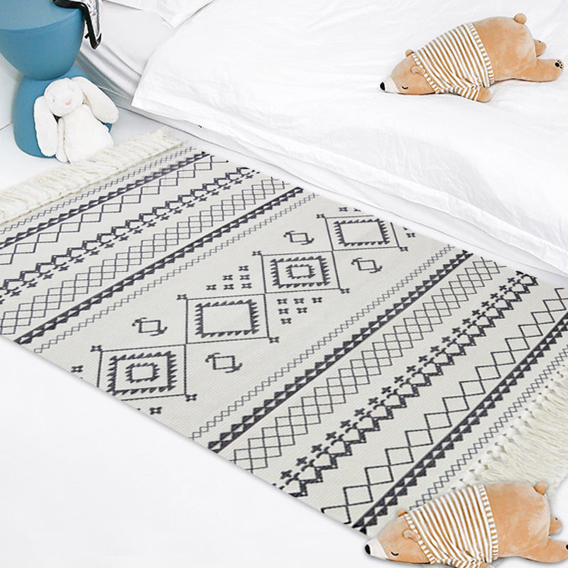 Sikunuo | White and blue bedroom rug southwest tribal pattern rug cotton non-slip back washable area rug