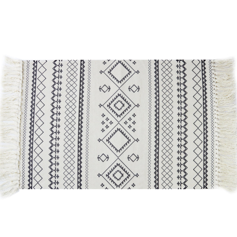 Sikunuo | White and blue bedroom rug southwest tribal pattern rug cotton non-slip back washable area rug