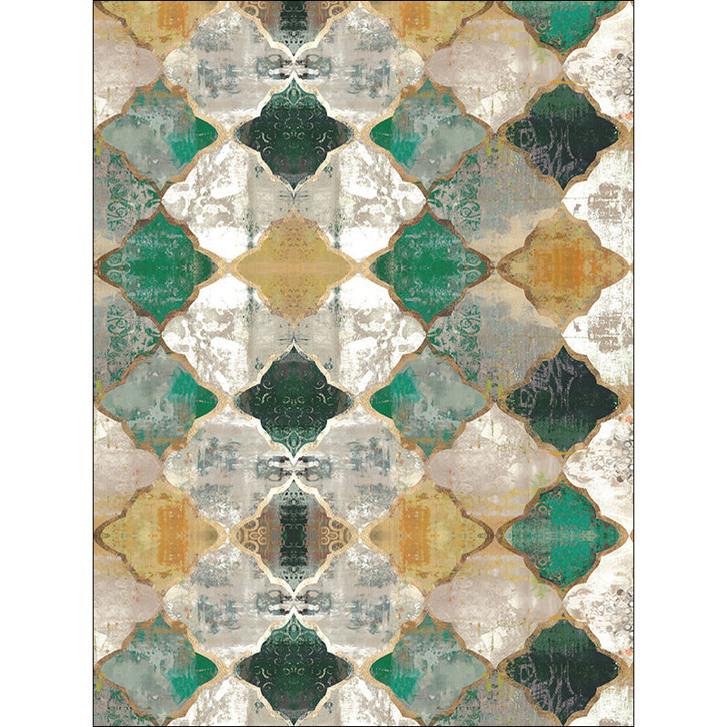 Sikunuo | Green Parlor Rug Moroccan Albany Geometric Ogee Pattern Rug Polyester Machine Washable Non-Slip Rug