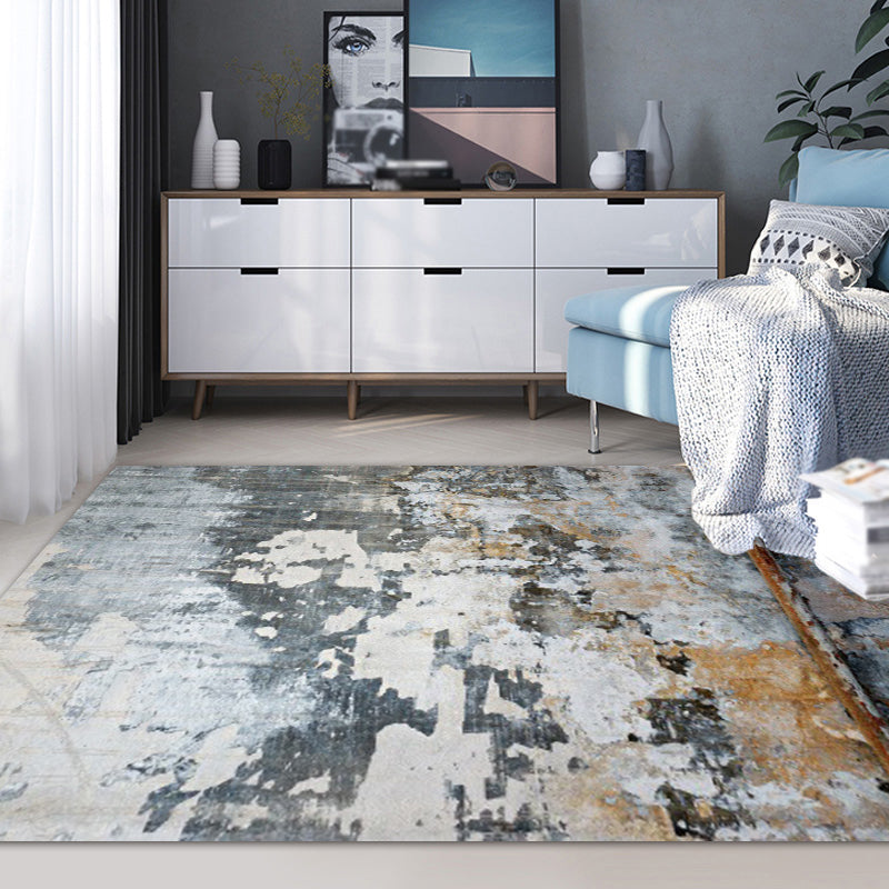 Sikunuo | Dark Grey Industrial Carpet Polyester Abstract Pattern Carpet Pet Friendly Non-Slip Washable Rug for Living Room