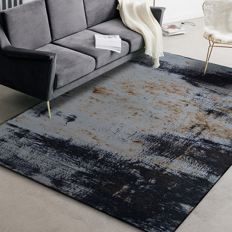 Sikunuo | Dark Grey Industrial Carpet Polyester Abstract Pattern Carpet Pet Friendly Non-Slip Washable Rug for Living Room