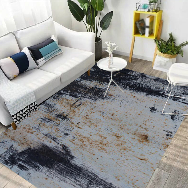 Sikunuo | Dark Grey Industrial Carpet Polyester Abstract Pattern Carpet Pet Friendly Non-Slip Washable Rug for Living Room
