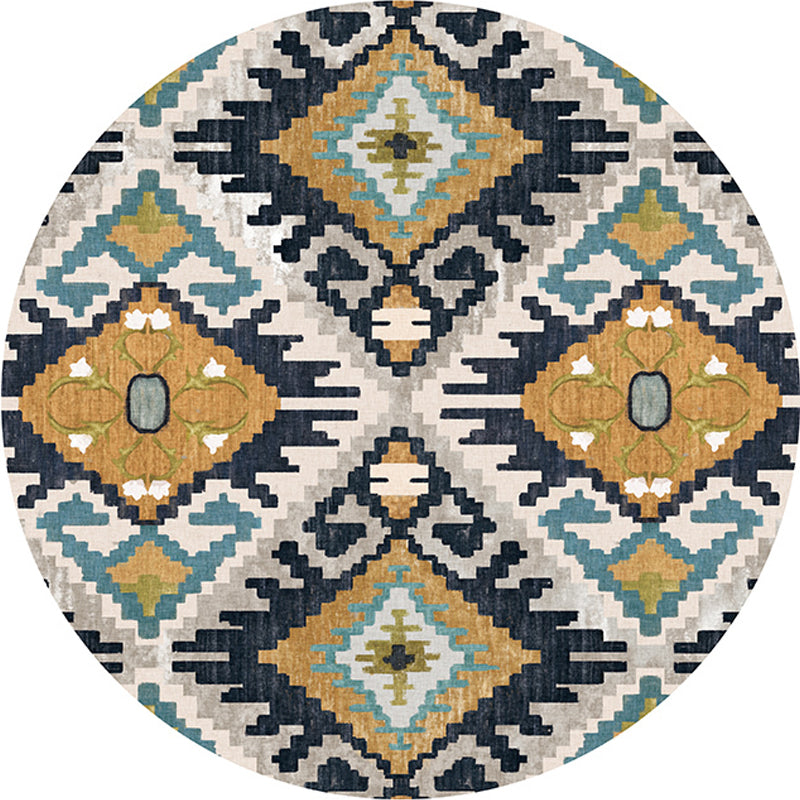 Sikunuo | Colorful Living Room Carpet Southwestern Tribal Diamond Pattern Carpet Synthetic Machine Washable Non-Slip Back Carpet