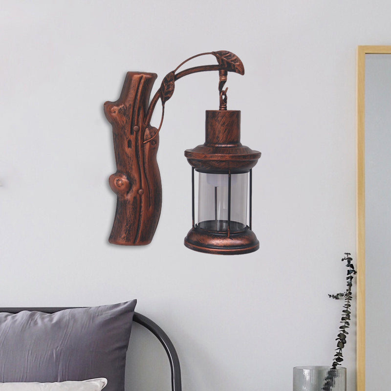 Sikunuo | Kerosene Gang Wall Light Fixture Coastal Clear Glass 1 Light Black/Copper Sconce Lamp