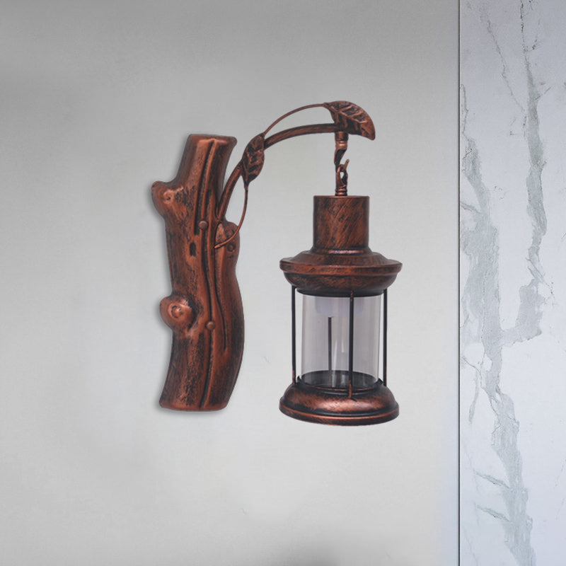 Sikunuo | Kerosene Gang Wall Light Fixture Coastal Clear Glass 1 Light Black/Copper Sconce Lamp