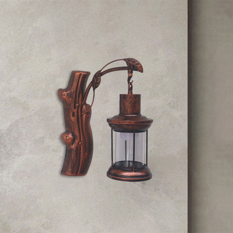 Sikunuo | Kerosene Gang Wall Light Fixture Coastal Clear Glass 1 Light Black/Copper Sconce Lamp