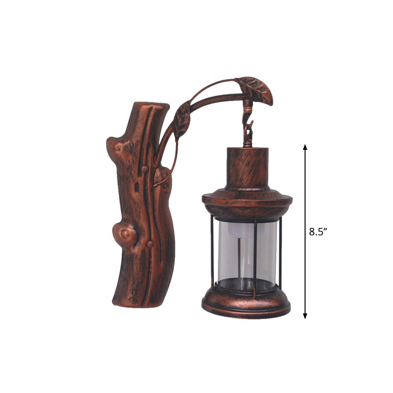 Sikunuo | Kerosene Gang Wall Light Fixture Coastal Clear Glass 1 Light Black/Copper Sconce Lamp