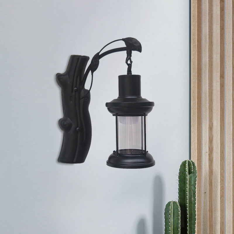 Sikunuo | Kerosene Gang Wall Light Fixture Coastal Clear Glass 1 Light Black/Copper Sconce Lamp