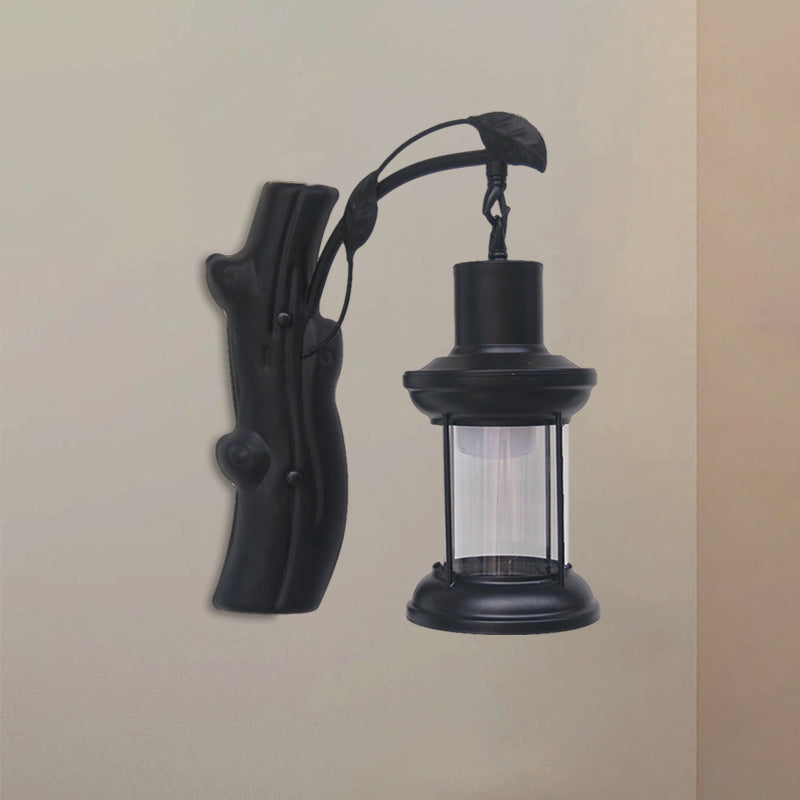 Sikunuo | Kerosene Gang Wall Light Fixture Coastal Clear Glass 1 Light Black/Copper Sconce Lamp