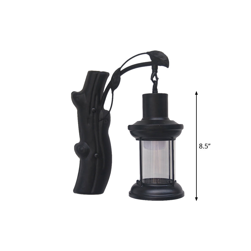 Sikunuo | Kerosene Gang Wall Light Fixture Coastal Clear Glass 1 Light Black/Copper Sconce Lamp