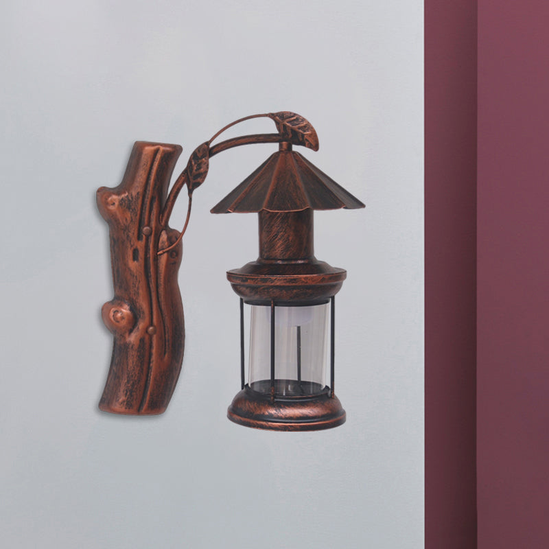 Sikunuo | 1 Light Clear Glass Wall Sconces Light Retro Coastal Black/Copper Petroleum Hallway Lighting Fixture