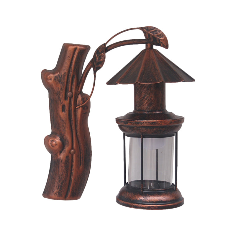 Sikunuo | 1 Light Clear Glass Wall Sconces Light Retro Coastal Black/Copper Petroleum Hallway Lighting Fixture