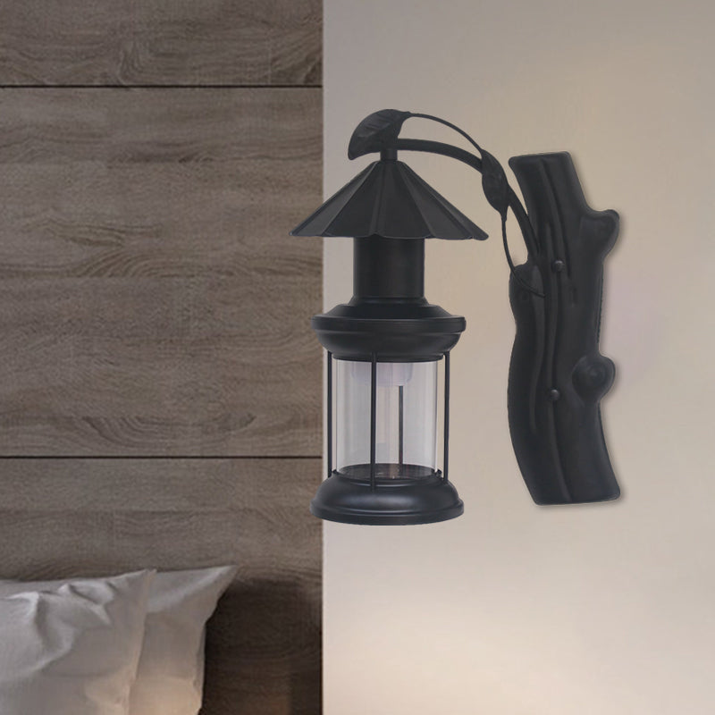 Sikunuo | 1 Light Clear Glass Wall Sconces Light Retro Coastal Black/Copper Petroleum Hallway Lighting Fixture