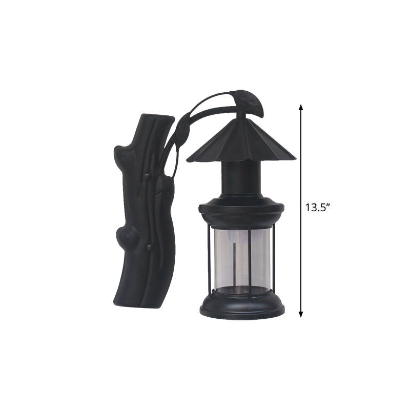 Sikunuo | 1 Light Clear Glass Wall Sconces Light Retro Coastal Black/Copper Petroleum Hallway Lighting Fixture