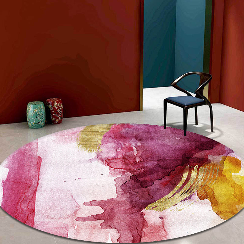 Sikunuo | Modernist Study Area Rug Pink Watercolor Pattern Rug Polyester Washable Nonslip Pet-Friendly Area Rug