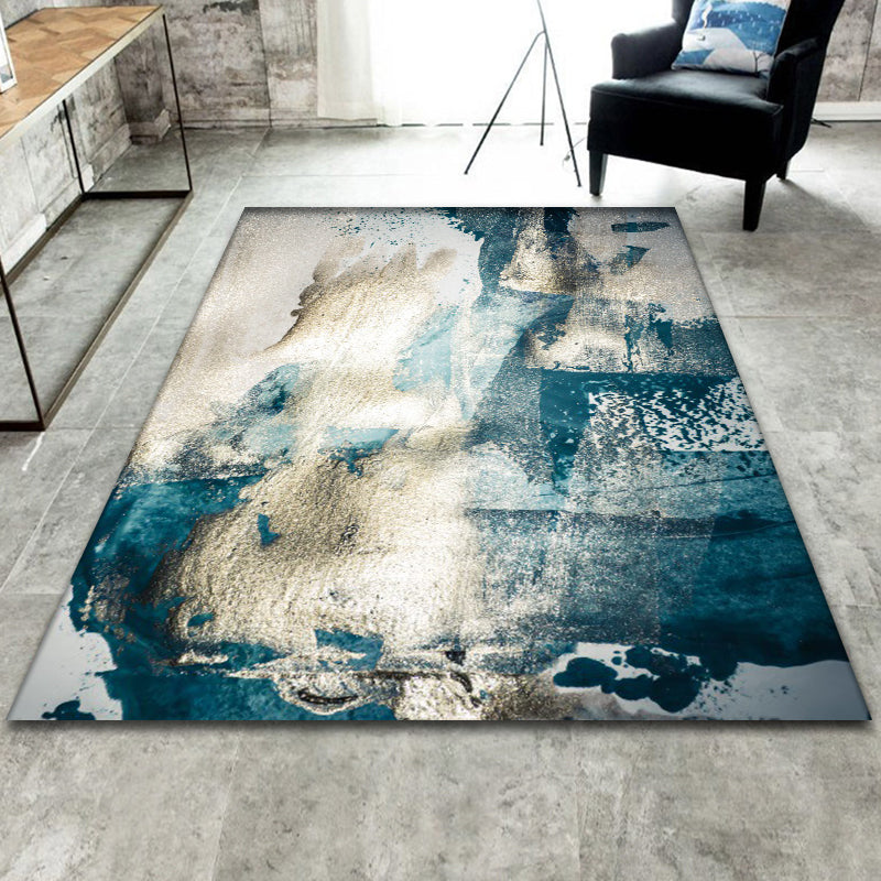 Sikunuo | Minimalist Abstract Star Pattern Carpet Blue Polyester Rug Non-Slip Pet-Friendly Washable Indoor Carpet for Decoration