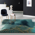 Sikunuo | Creative Green Industrial Carpet Polyester Abstract Swirl Striped Pattern Carpet Washable Non-Slip Backing Pet-Friendly Carpet for Decoration