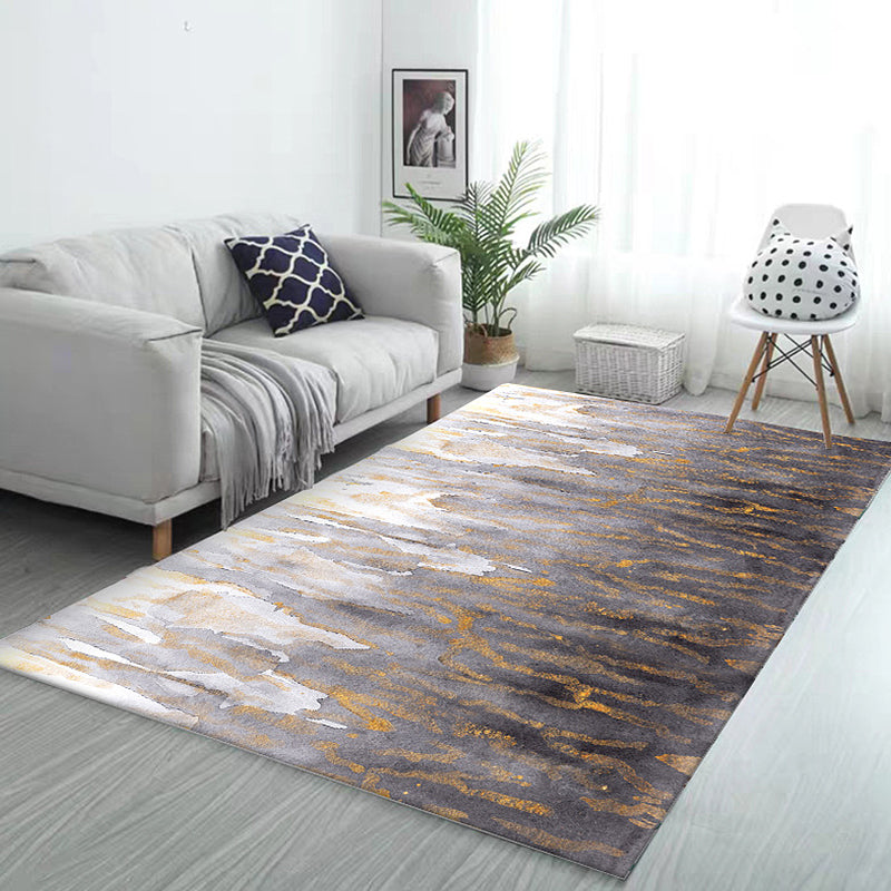 Sikunuo | Gray Bedroom Rug Modernism Abstract Rug Polyester Machine Washable Non-Slip Backing Rug