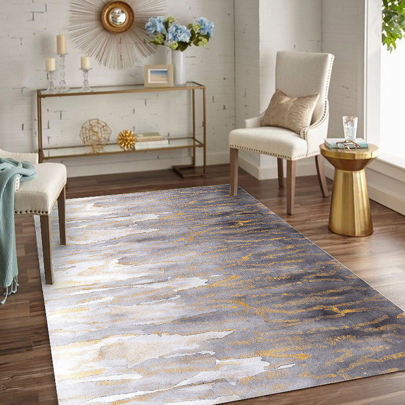 Sikunuo | Gray Bedroom Rug Modernism Abstract Rug Polyester Machine Washable Non-Slip Backing Rug