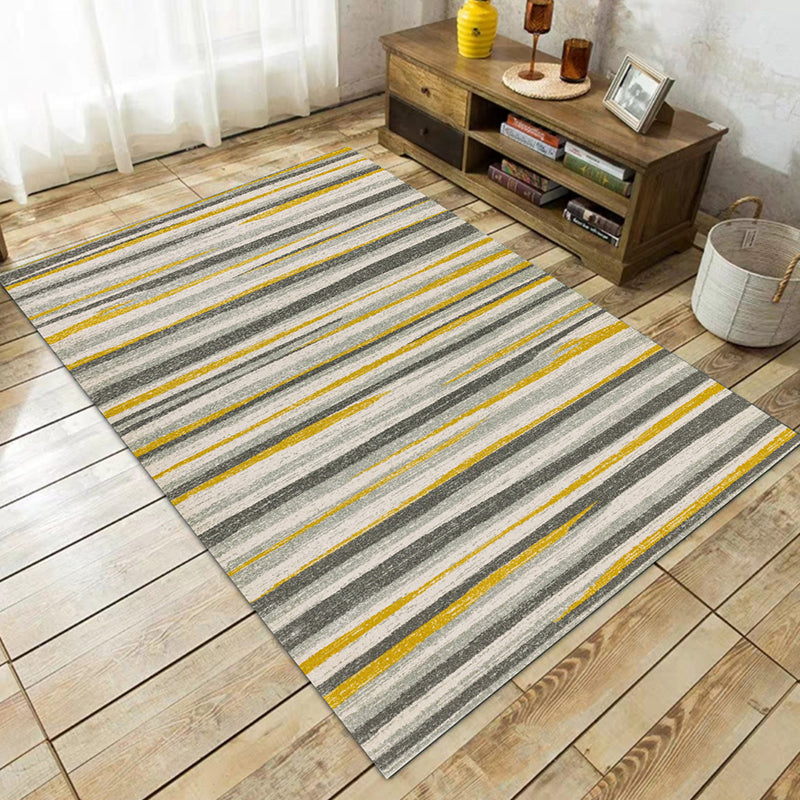 Sikunuo | Simplicity Striped Pattern Carpet Yellow and Pink Polyester Carpet Non-Slip Pet Friendly Washable Carpet for Decoration