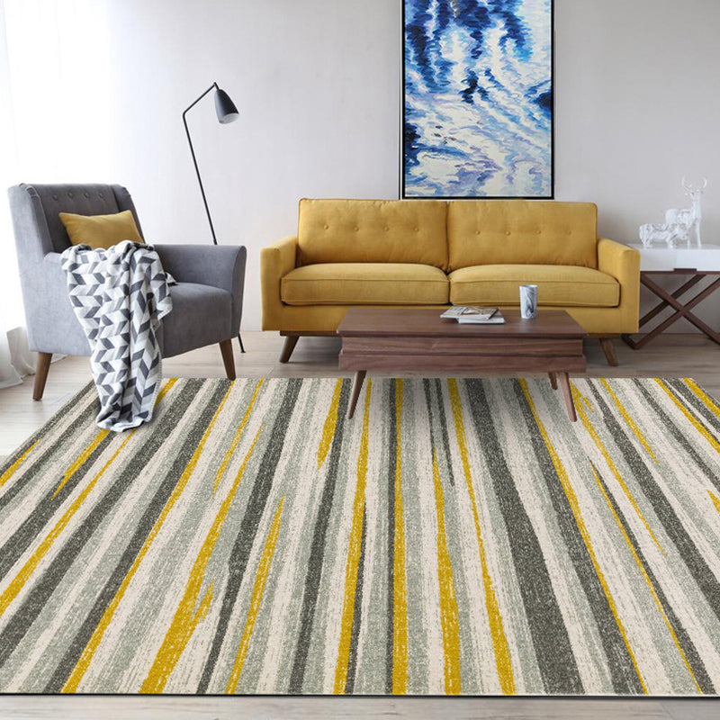Sikunuo | Simplicity Striped Pattern Carpet Yellow and Pink Polyester Carpet Non-Slip Pet Friendly Washable Carpet for Decoration