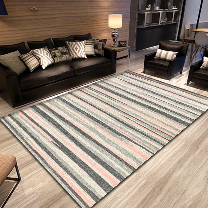 Sikunuo | Simplicity Striped Pattern Carpet Yellow and Pink Polyester Carpet Non-Slip Pet Friendly Washable Carpet for Decoration