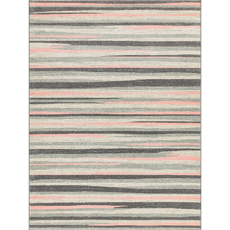 Sikunuo | Simplicity Striped Pattern Carpet Yellow and Pink Polyester Carpet Non-Slip Pet Friendly Washable Carpet for Decoration
