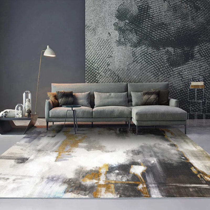 Sikunuo | Funky Abstract Watercolor Pattern Rug Black Simplicity Rug Polyester Washable Non-Slip Pet-Friendly Area Rug for Living Room
