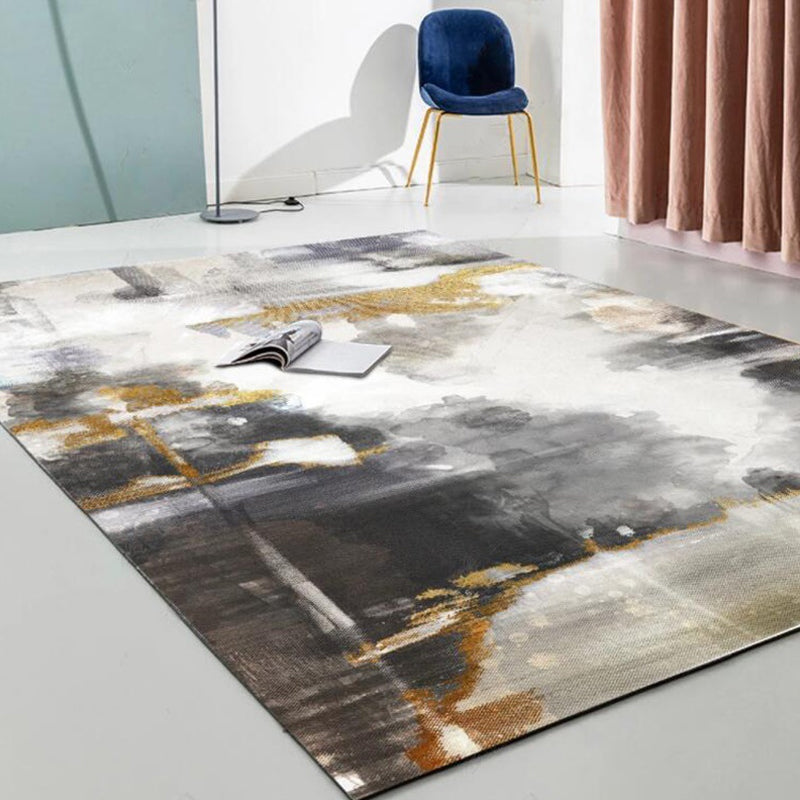 Sikunuo | Funky Abstract Watercolor Pattern Rug Black Simplicity Rug Polyester Washable Non-Slip Pet-Friendly Area Rug for Living Room