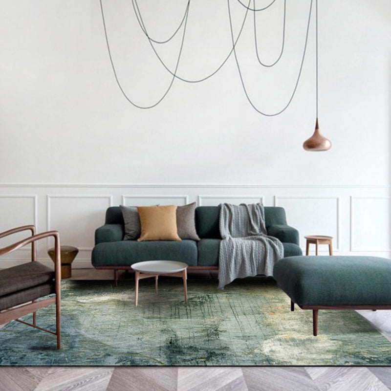 Sikunuo | Green Modernism Carpet Polyester Abstract Area Rug Pet-Friendly Washable Non-Slip Area Rug for Bedroom