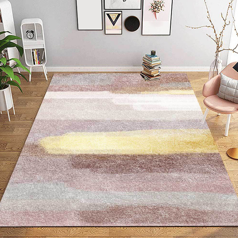 Sikunuo | Minimalist Abstract Carpet Pink Polyester Area Rug Non-Slip Pet-Friendly Washable Rug for Decoration