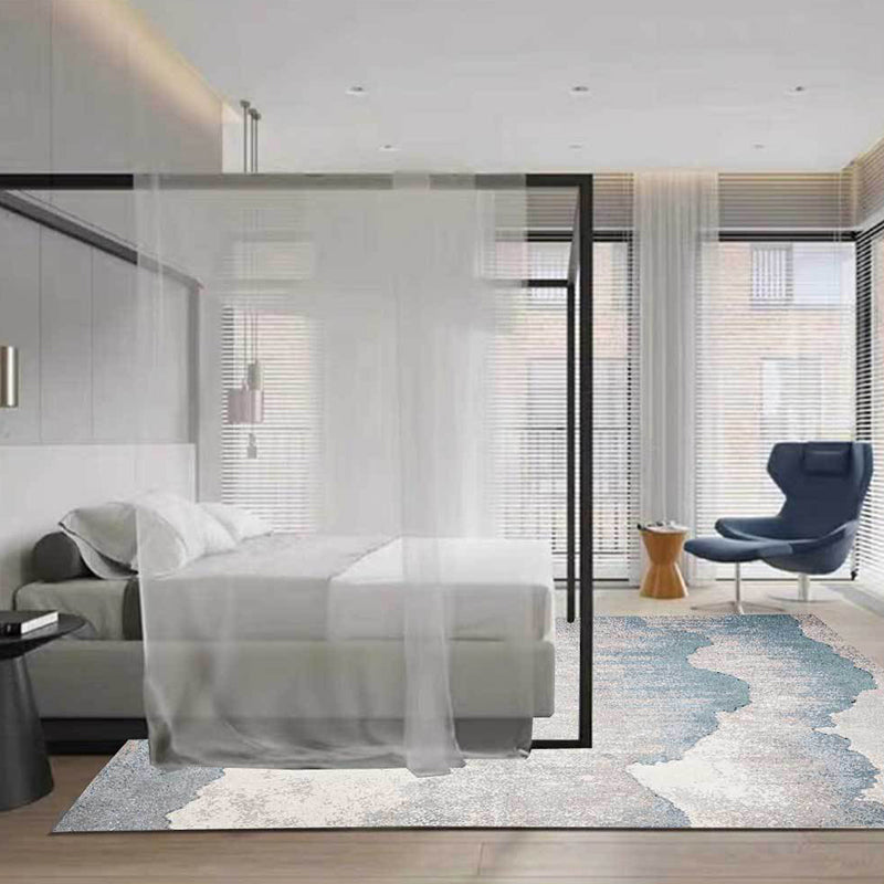 Sikunuo | Industrial Bedroom Rug Grey Abstract Rug Polyester Washable Non-slip Pet-friendly Rug
