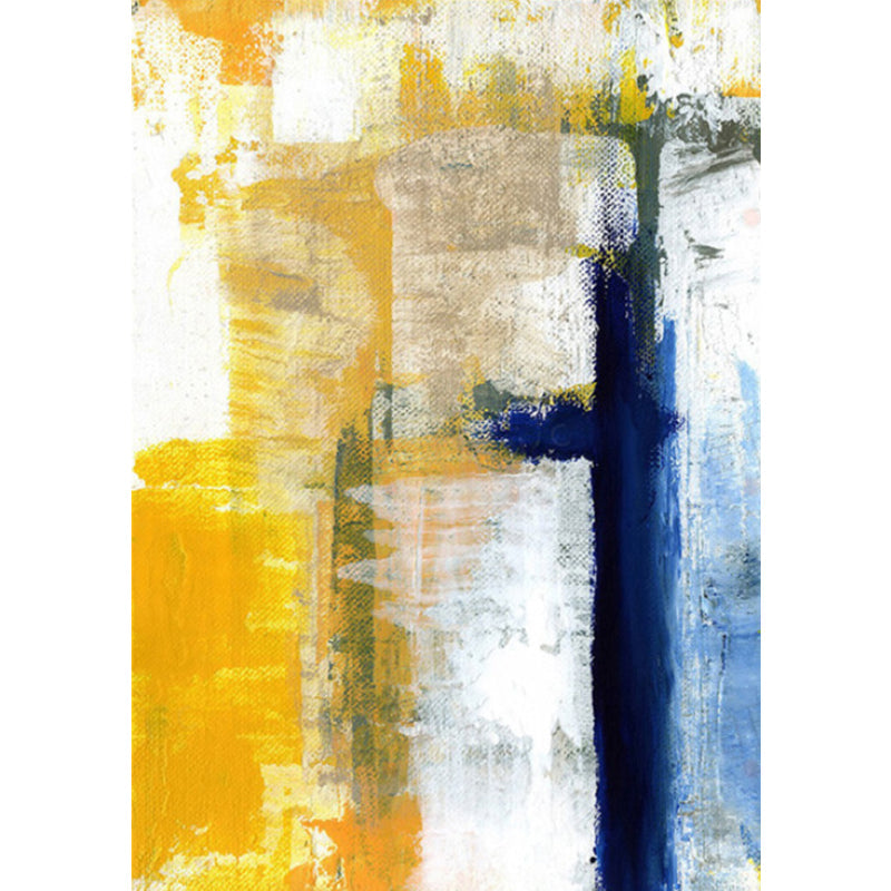 Sikunuo | Yellow Living Room Carpet Industrial Brushstroke Painting Pattern Carpet Polyester Machine Washable Non-Slip Back Carpet