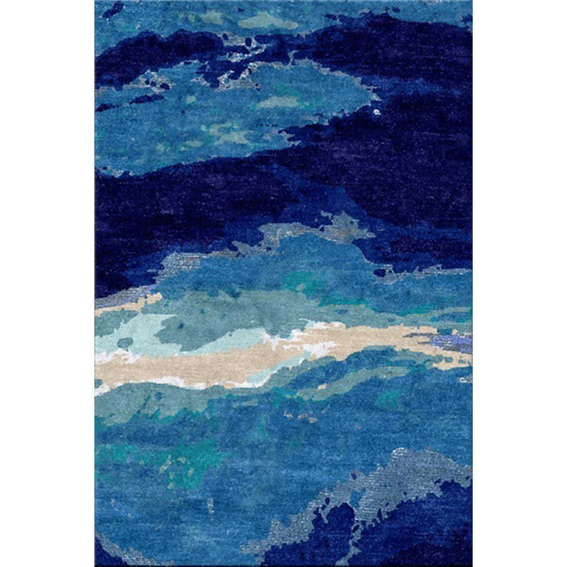 Sikunuo | Contemporary Area Rug Blue Abstract Carpet Polyester Washable Non-Slip Pet Friendly Area Rug