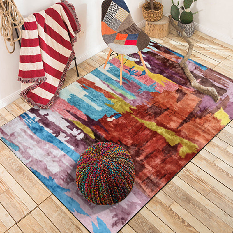Sikunuo | Unique Abstract Area Rug Multi Color Contemporary Rug Polyester Washable Nonslip Pet Friendly Area Rug for Living Room