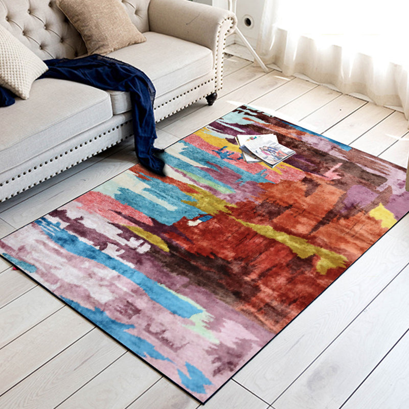 Sikunuo | Unique Abstract Area Rug Multi Color Contemporary Rug Polyester Washable Nonslip Pet Friendly Area Rug for Living Room