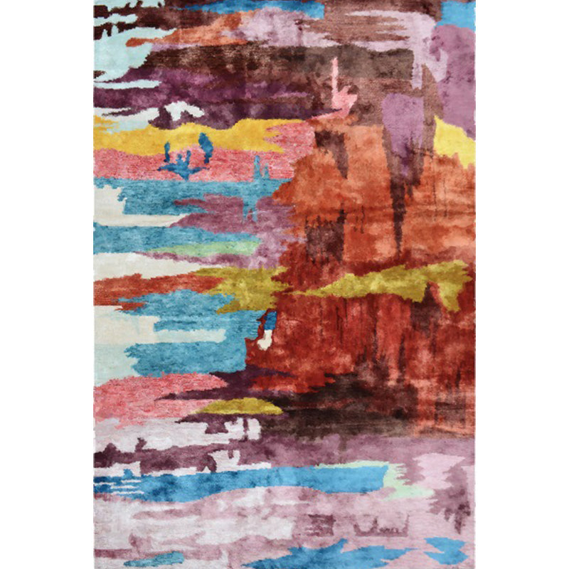 Sikunuo | Unique Abstract Area Rug Multi Color Contemporary Rug Polyester Washable Nonslip Pet Friendly Area Rug for Living Room