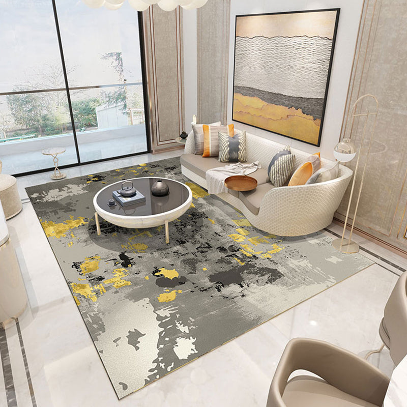 Sikunuo | Funky Abstract Area Rug Multi Color Contemporary Rug Polyester Washable Non-slip Pet Friendly Carpet for the Living Room