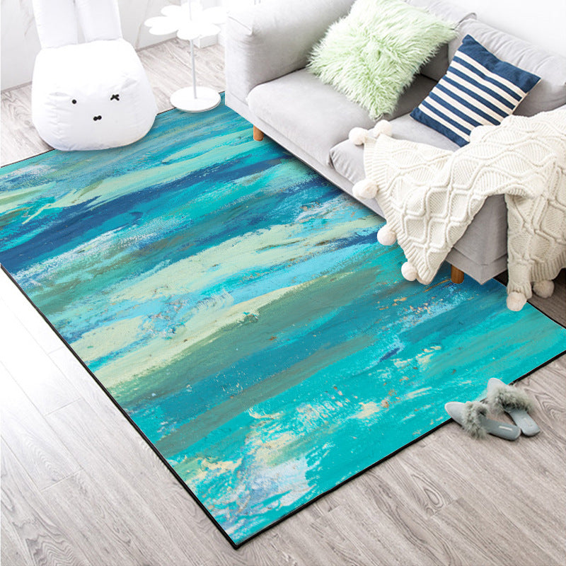 Sikunuo | Multicolor Industrial Carpet Polyester Watercolor Pattern Carpet Pet Friendly Washable Non-Slip Carpet for the Bedroom