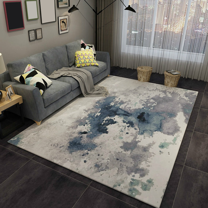 Sikunuo | Blue and Gray Living Room Rug Modern Abstract Indoor Rug Polyester Machine Washable Non-Slip Mat Area Rug